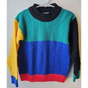 Vintage Kids Bryan Edwards Colorblock Sweater Youth Small 6–7 USA Made 80s 90s